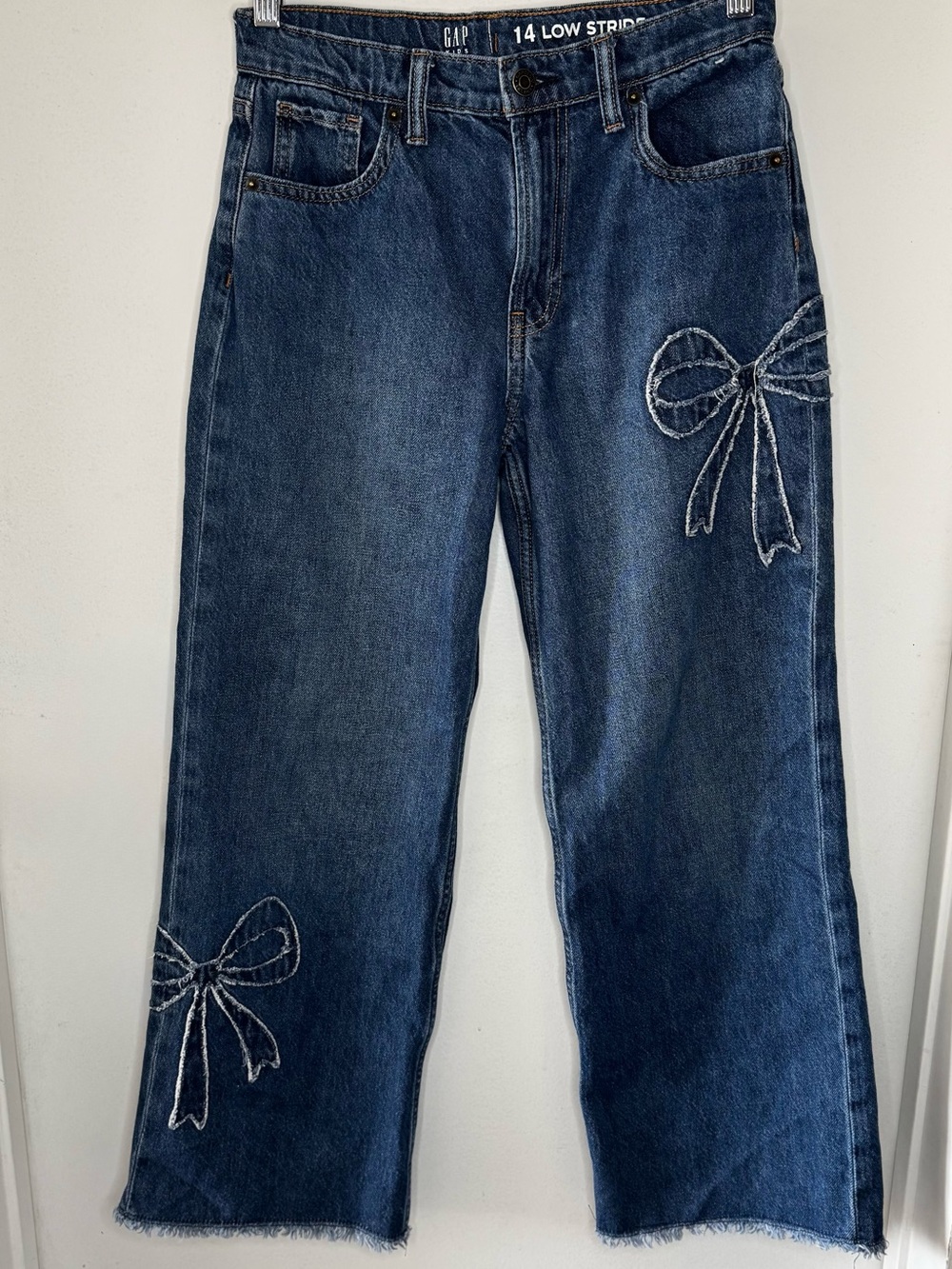 Gap Kids Low Rise Stride Wide Leg Jeans Ribbon Bow Appliqué Girls 14 Cottagecore